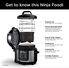 Load image into Gallery viewer, Ninja FD401 Foodi 12-in-1 Deluxe XL 8 qt. Pressure Cooker &amp; Air Fryer that Steams, Slow Cooks, Sears, Sautés, Dehydrates &amp; More, with 5 qt. Crisper Basket, Deluxe Reversible Rack &amp; Recipe Book, Silver
